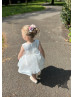 Ivory Organza Diamond Crystals Embellished Flower Girl Dress